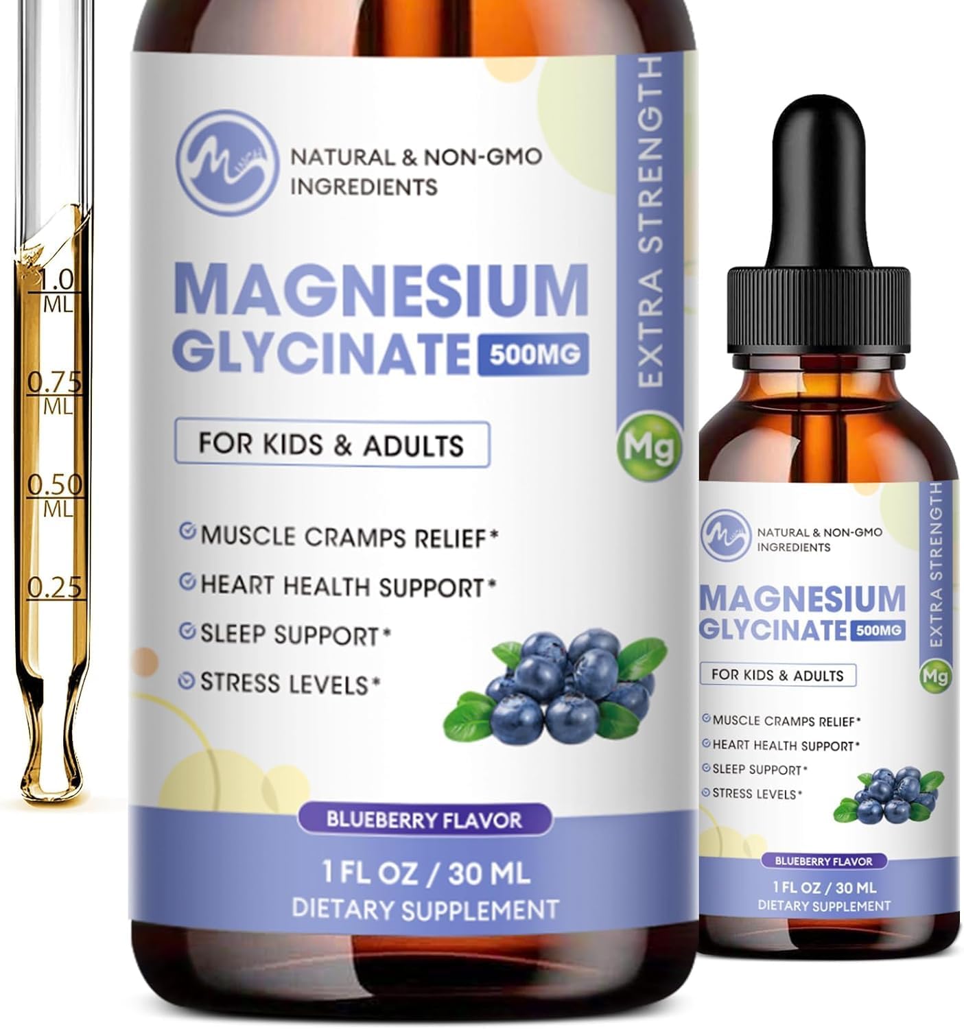 2 Pack Liquid Magnesium Glycinate with L-Theanine & Lemon Balm - Promotes Relaxation, Sleep, Bone, Muscle & Heart Health - Gluten Free - 60 Day Supply