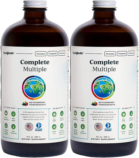 2-Pack LiquidHealth 32 Oz Liquid Multivitamin for Adults - Complete Multiple, Immune Support, Non-GMO, Vegan, Gluten Free, Sugar Free, Prebiotic Fiber Supplement