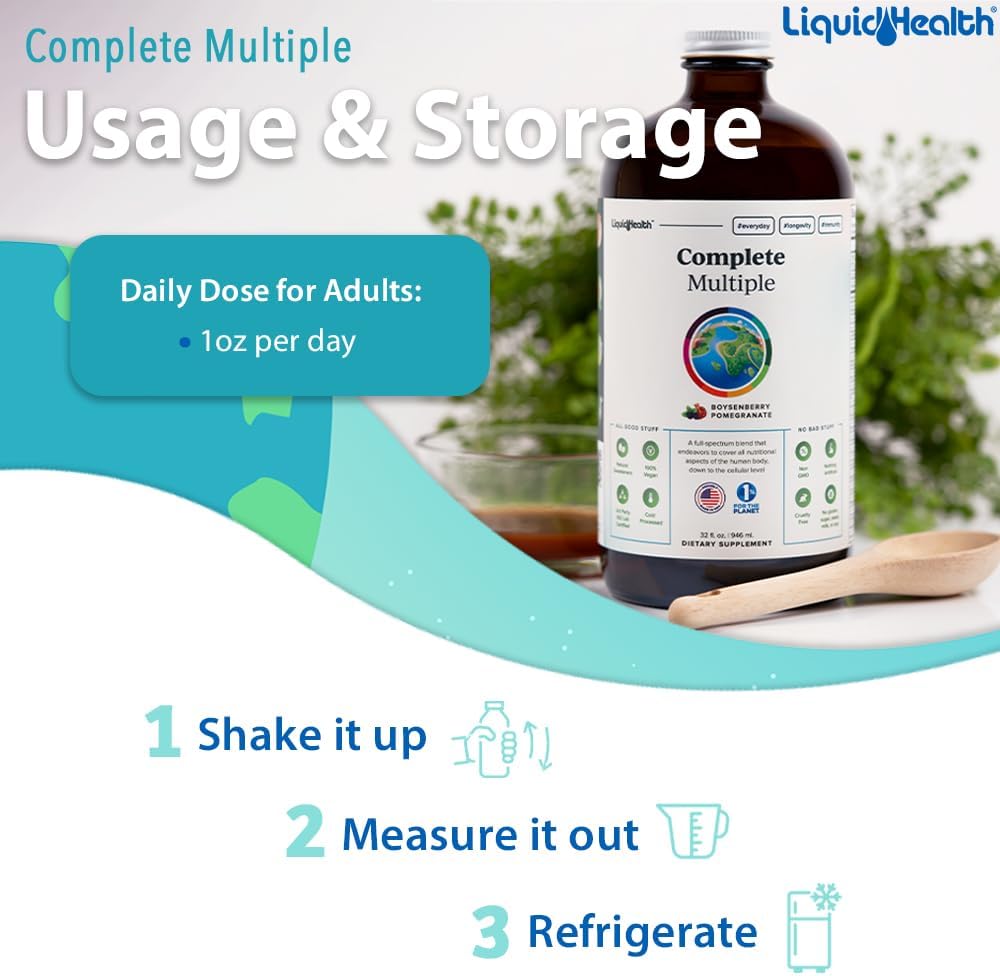 2-Pack LiquidHealth 32 Oz Liquid Multivitamin for Adults - Complete Multiple, Immune Support, Non-GMO, Vegan, Gluten Free, Sugar Free, Prebiotic Fiber Supplement