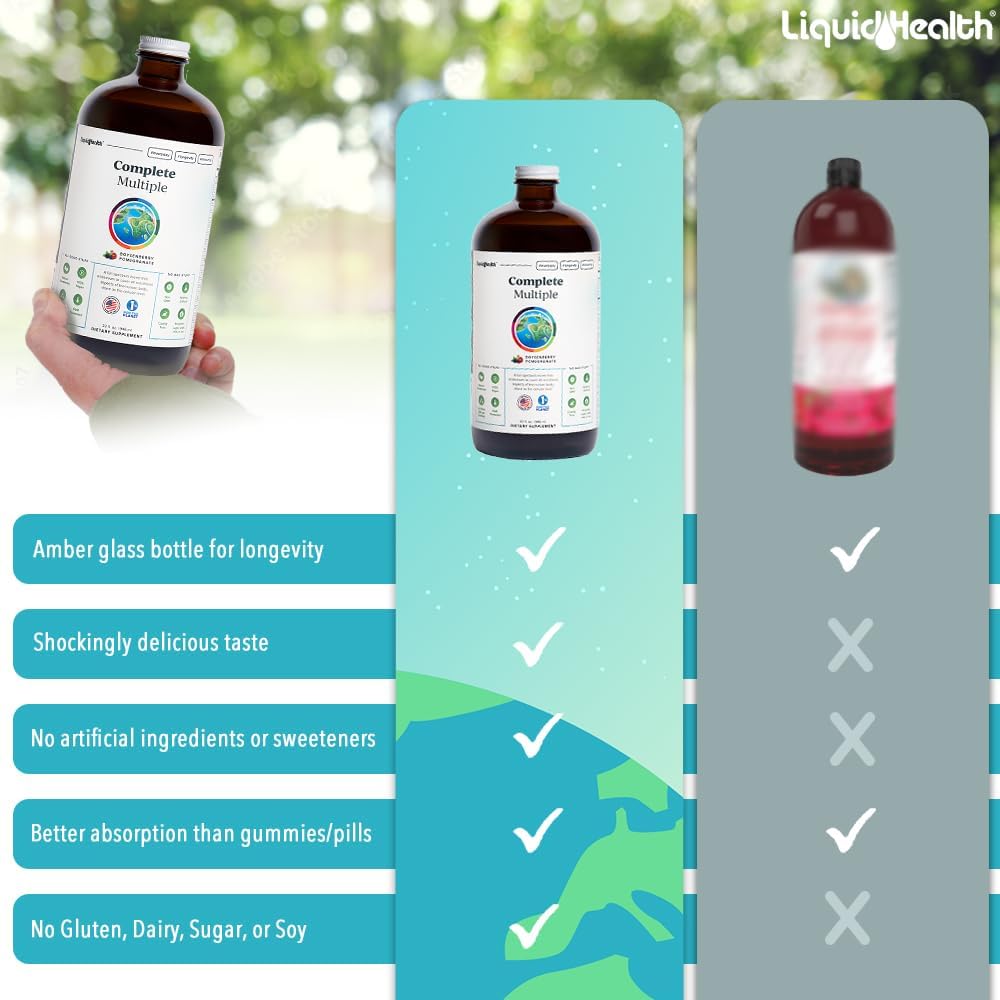 2-Pack LiquidHealth 32 Oz Liquid Multivitamin for Adults - Complete Multiple, Immune Support, Non-GMO, Vegan, Gluten Free, Sugar Free, Prebiotic Fiber Supplement