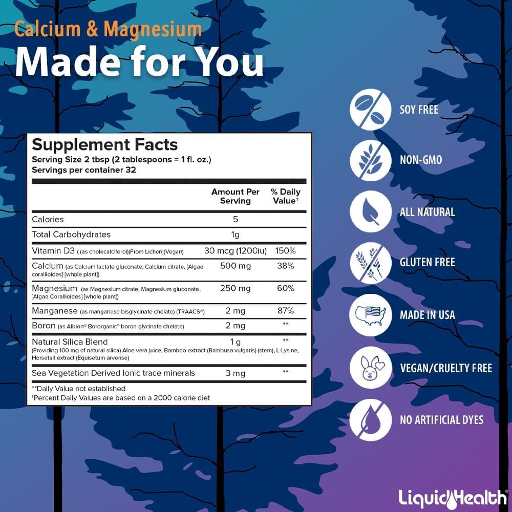 2-Pack LiquidHealth Calcium & Magnesium Adult Vitamin Supplement - Supports Bones, Joints, Muscles, Heart Health - Vegan, Non-GMO, Sugar-Free - Great Taste