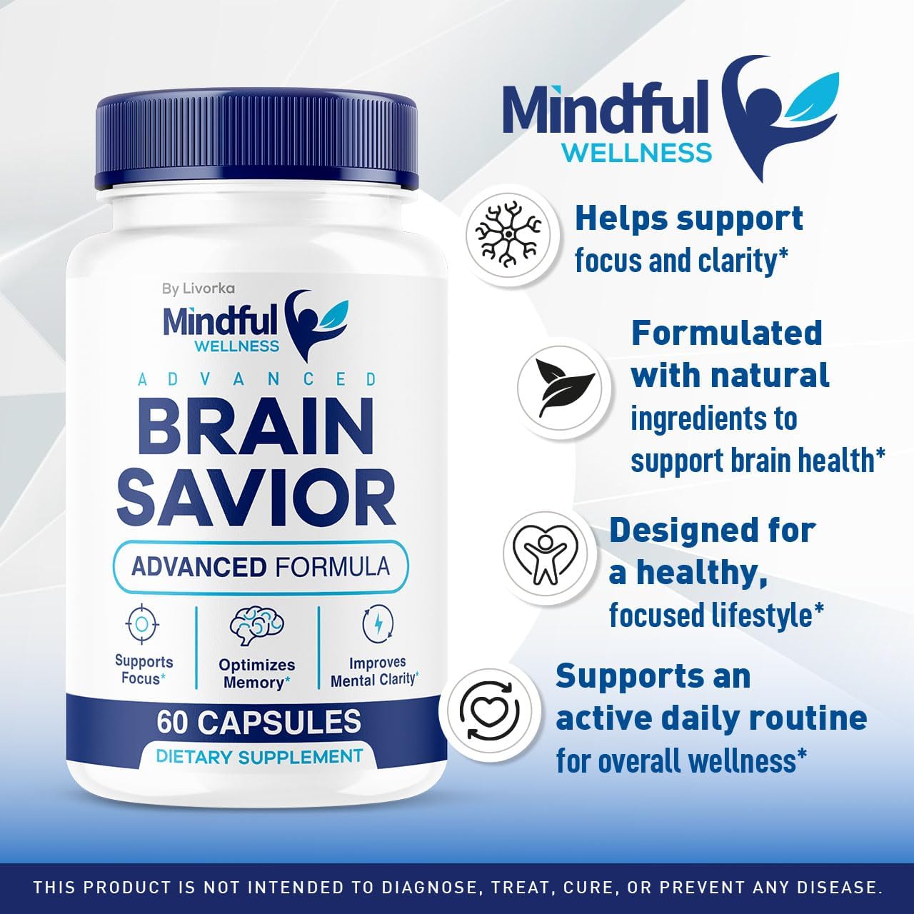 2 Pack LIVORKA Mindful Wellness Brain Support Capsules - Premium Natural Formula, 120 Capsules for 60 Days
