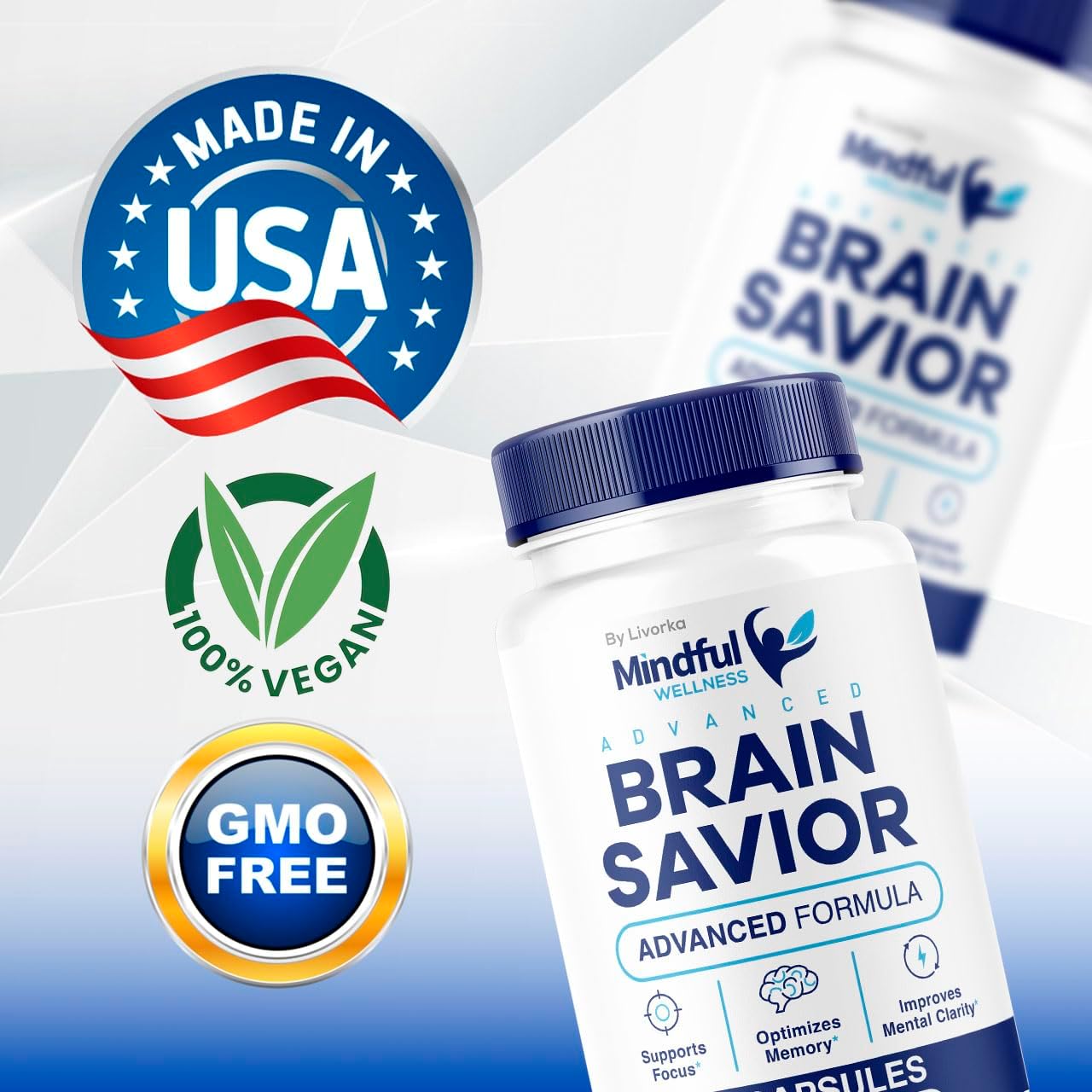 2 Pack LIVORKA Mindful Wellness Brain Support Capsules - Premium Natural Formula, 120 Capsules for 60 Days