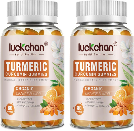 2 Pack Luckchan Turmeric Curcumin with Black Pepper & Ginger - 2400mg Supplement for Ultra High Absorption, Vegan, Gluten Free, Low Sugar
