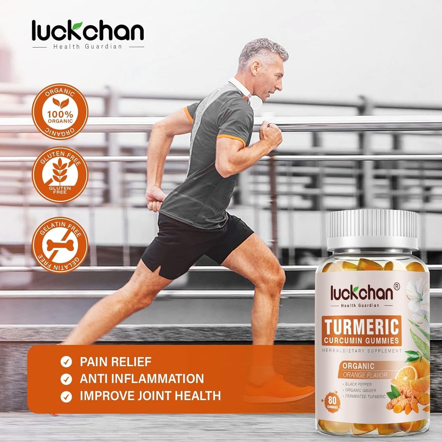 2 Pack Luckchan Turmeric Curcumin with Black Pepper & Ginger - 2400mg Supplement for Ultra High Absorption, Vegan, Gluten Free, Low Sugar