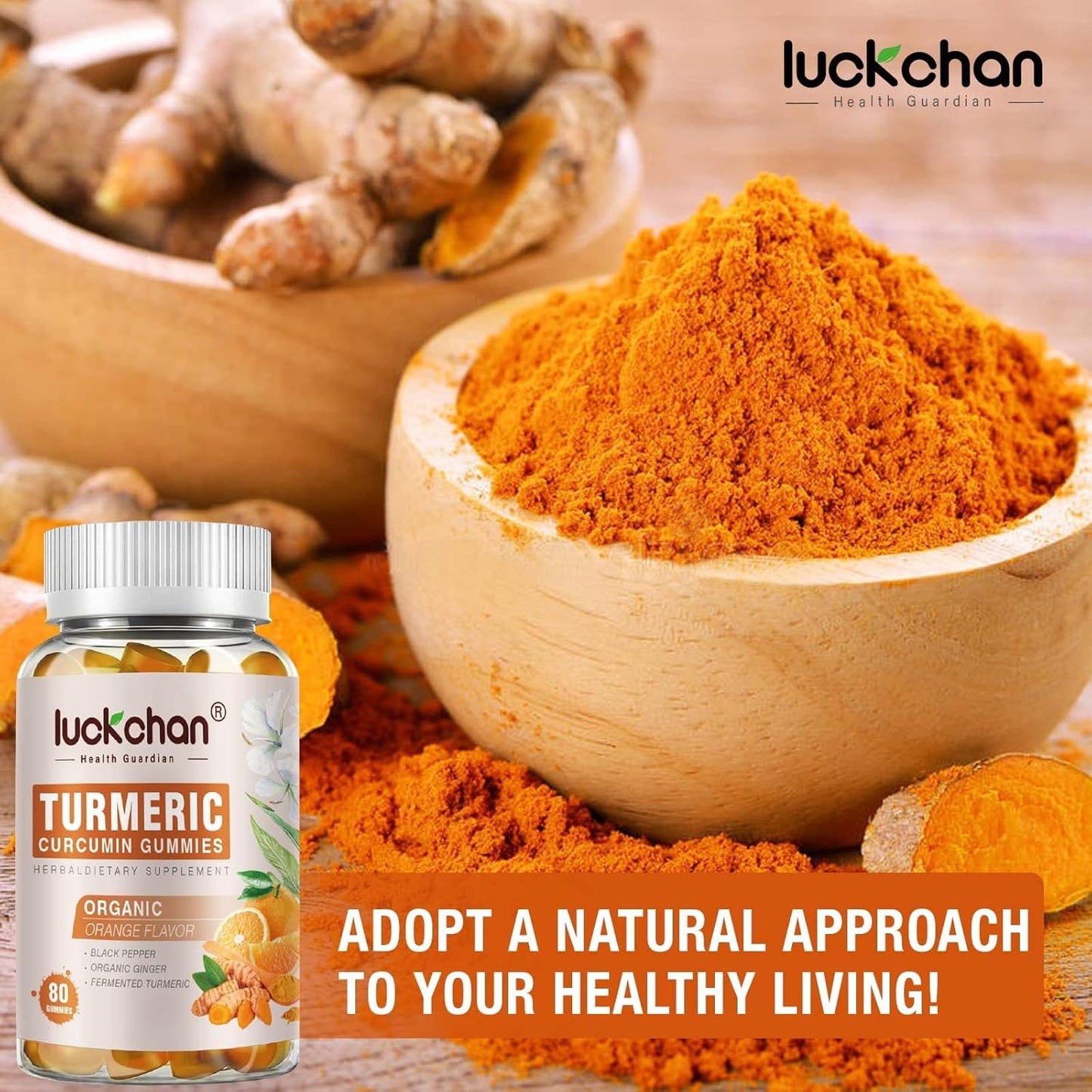 2 Pack Luckchan Turmeric Curcumin with Black Pepper & Ginger - 2400mg Supplement for Ultra High Absorption, Vegan, Gluten Free, Low Sugar