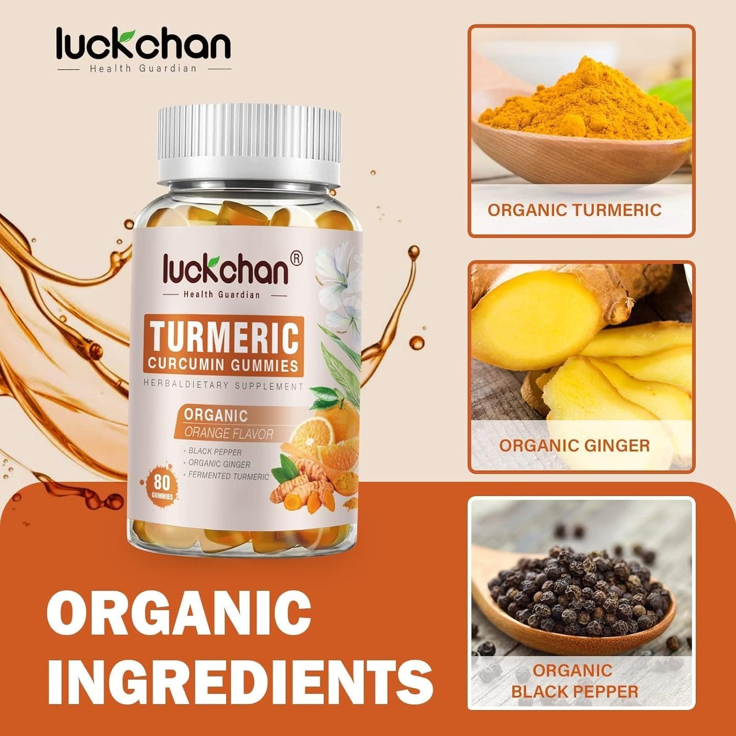 2 Pack Luckchan Turmeric Curcumin with Black Pepper & Ginger - 2400mg Supplement for Ultra High Absorption, Vegan, Gluten Free, Low Sugar