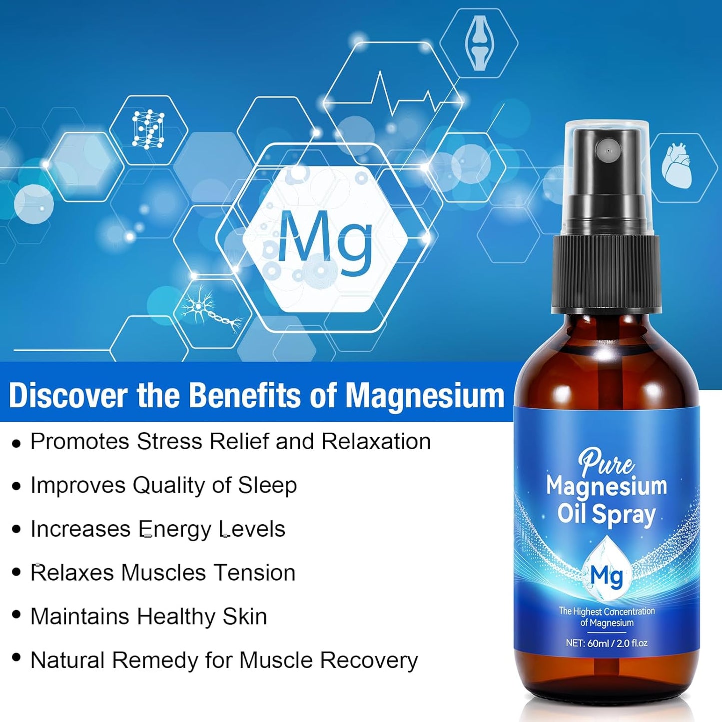 2-Pack Magnesium Oil Spray for Feet - Pure Magnesium Oil for Sports & Massage - 4.04 fl oz