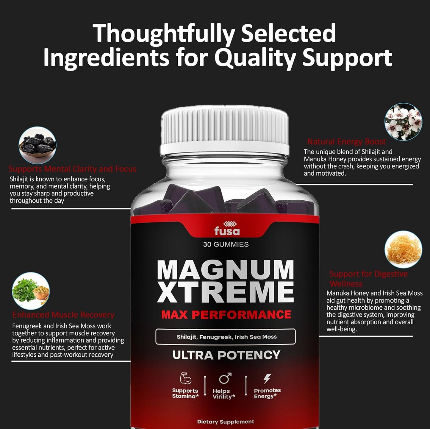 2 Pack MagnumXtreme Gummies: Maximum Strength Shilajit Sea Moss Fenugreek Supplement for Overall Health Support (60 Day Supply)