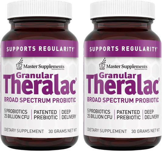 2-Pack Master Supplements Granular Theralac Probiotic Powder - 1.05 oz, 80 Servings - Vegan & Gluten Free Gut Health Support for Kids