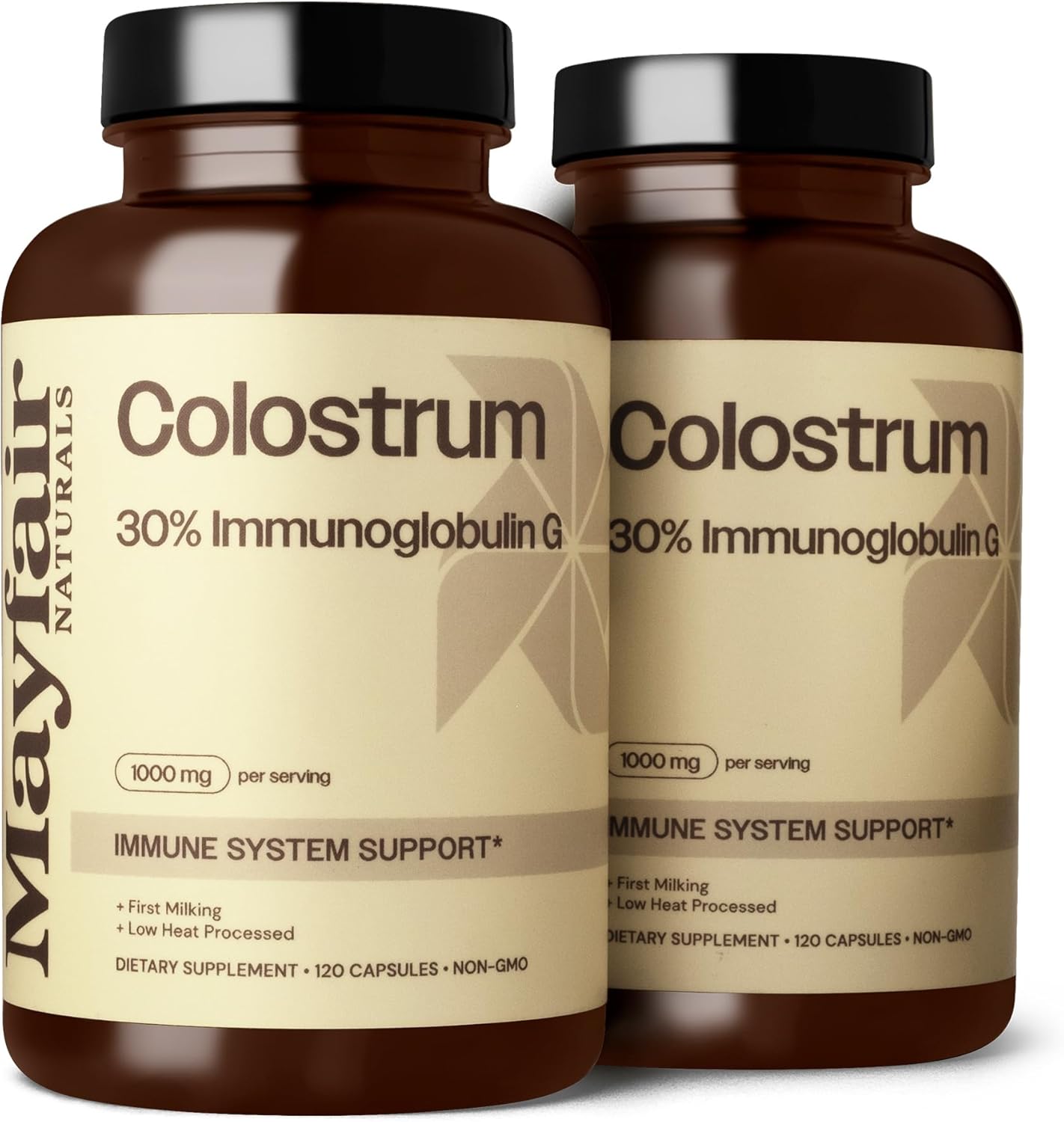 2 Pack Mayfair Naturals Bovine Colostrum Supplement 1000mg - 120 Capsules, 30% IgG - Immune System Support