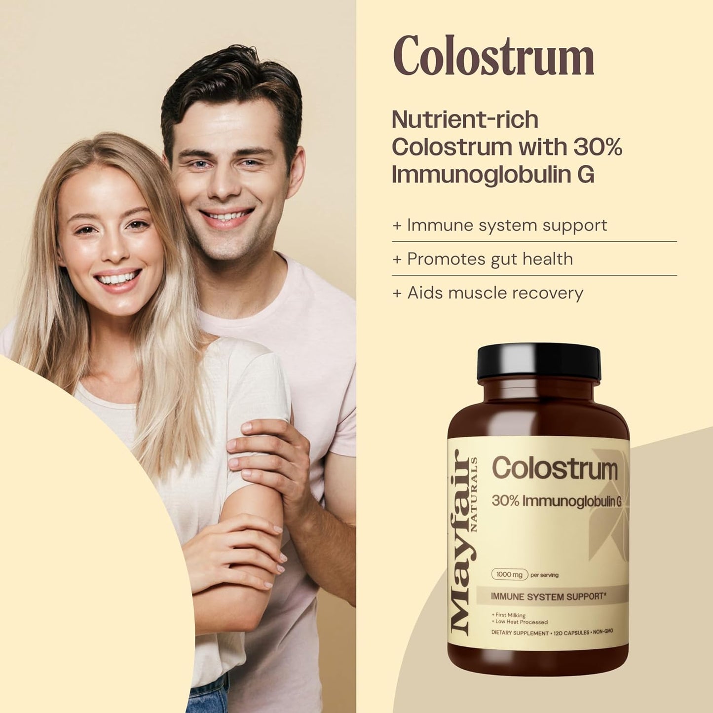 2 Pack Mayfair Naturals Bovine Colostrum Supplement 1000mg - 120 Capsules, 30% IgG - Immune System Support