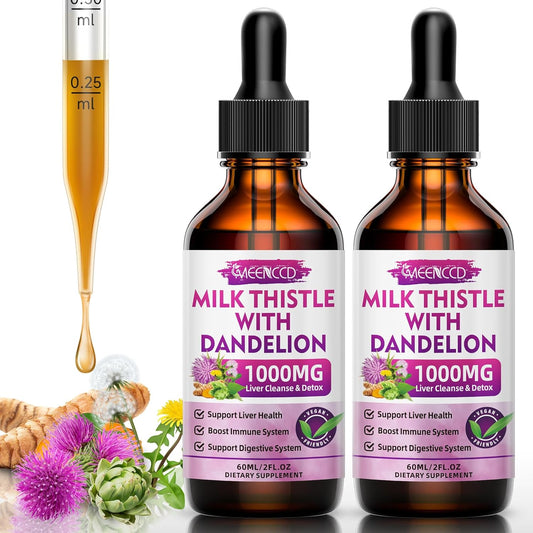 2 Pack Milk Thistle Liquid Drops - Liver Cleanse & Repair - 1000mg Supplement for Liver Support - Silymarin Liver Health Formula - Vegan & Non-GMO - 4 Fl Oz