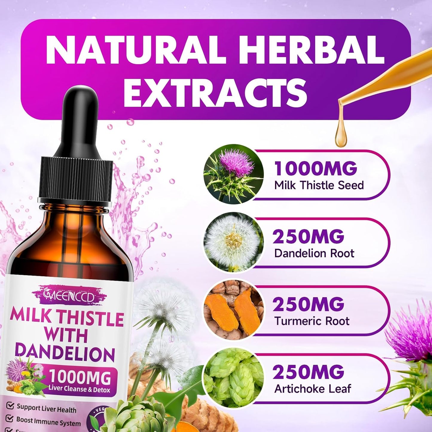 2 Pack Milk Thistle Liquid Drops - Liver Cleanse & Repair - 1000mg Supplement for Liver Support - Silymarin Liver Health Formula - Vegan & Non-GMO - 4 Fl Oz