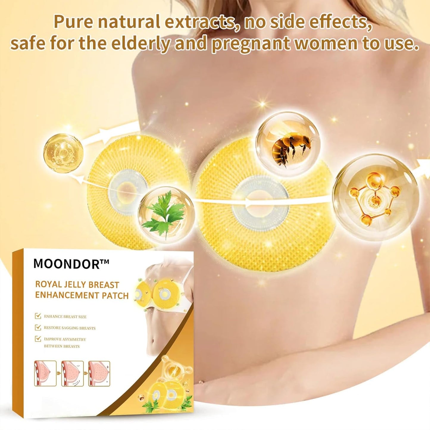 2-Pack MOONDOR Royal Jelly Breast Enhancement Patches - Natural, Breathable, Firming & Nourishing for Women