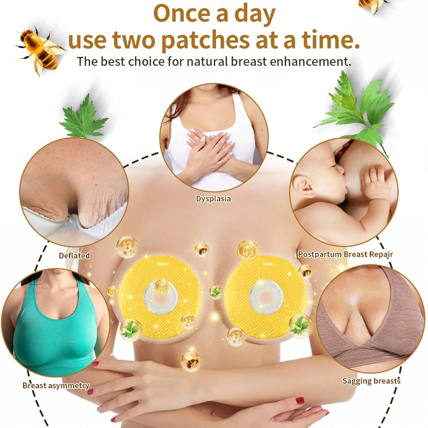 2-Pack MOONDOR Royal Jelly Breast Enhancement Patches - Natural, Breathable, Firming & Nourishing for Women