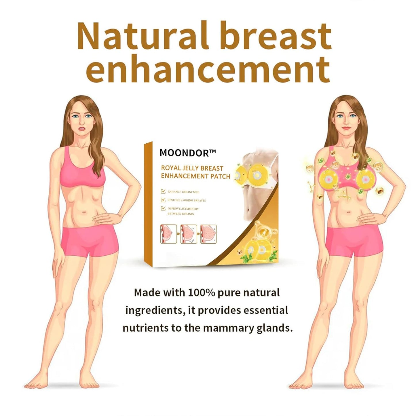 2-Pack MOONDOR Royal Jelly Breast Enhancement Patches - Natural, Breathable, Firming & Nourishing for Women