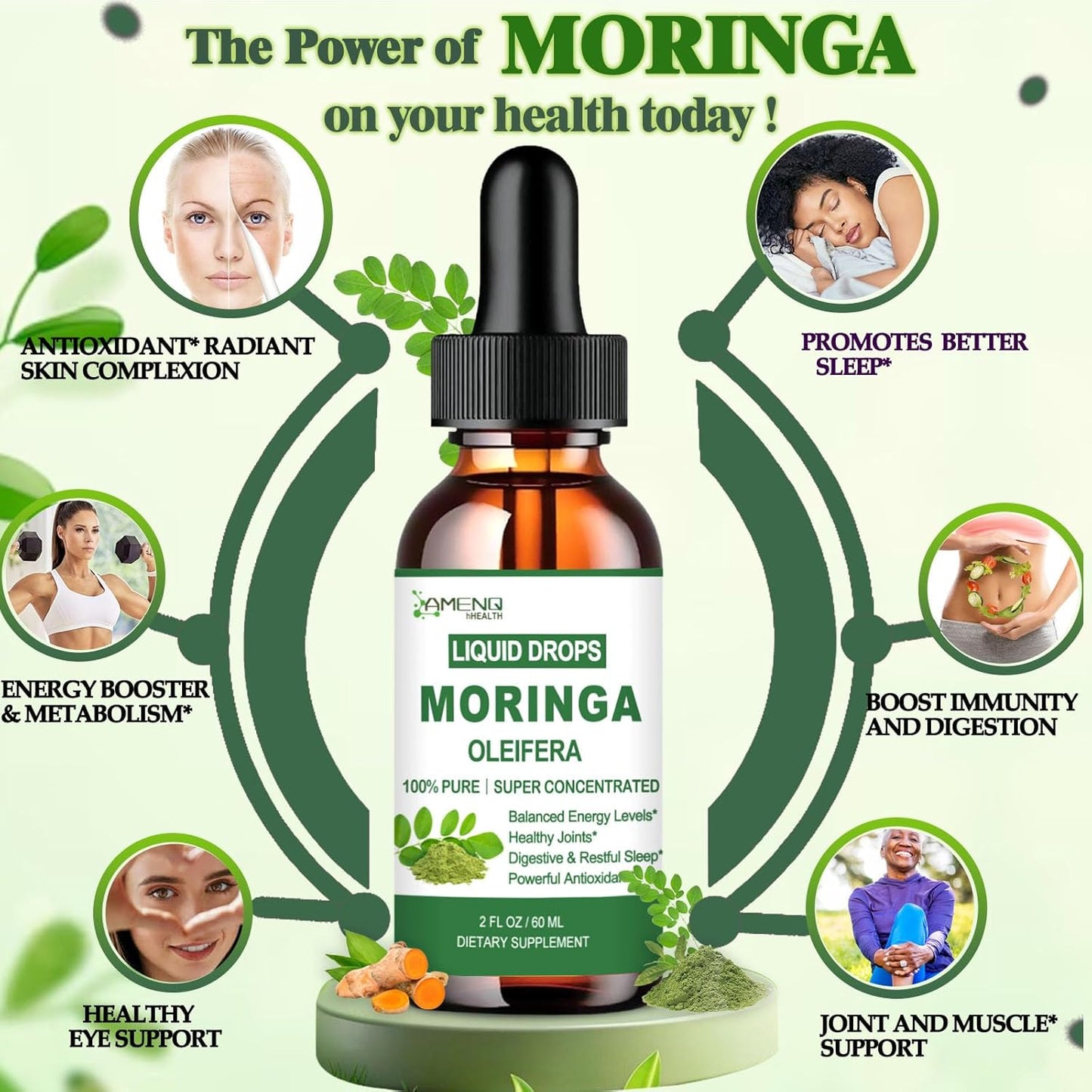 2 Pack Moringa Drops & Vegan Liquid Iron Supplement - Energy Booster, Antioxidant, Anemia Support - Gluten Free, Non GMO, Sugar Free