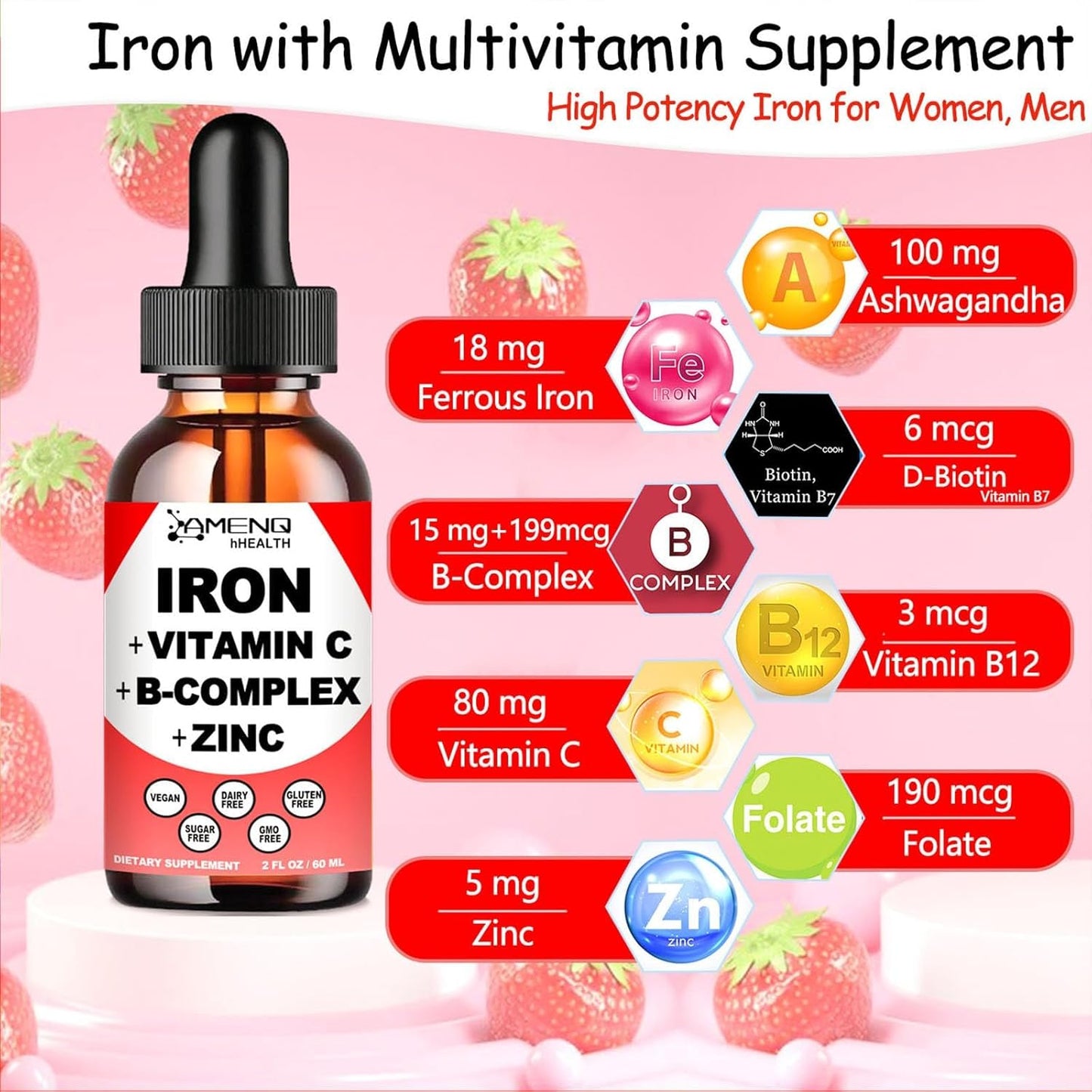 2 Pack Moringa Drops & Vegan Liquid Iron Supplement - Energy Booster, Antioxidant, Anemia Support - Gluten Free, Non GMO, Sugar Free