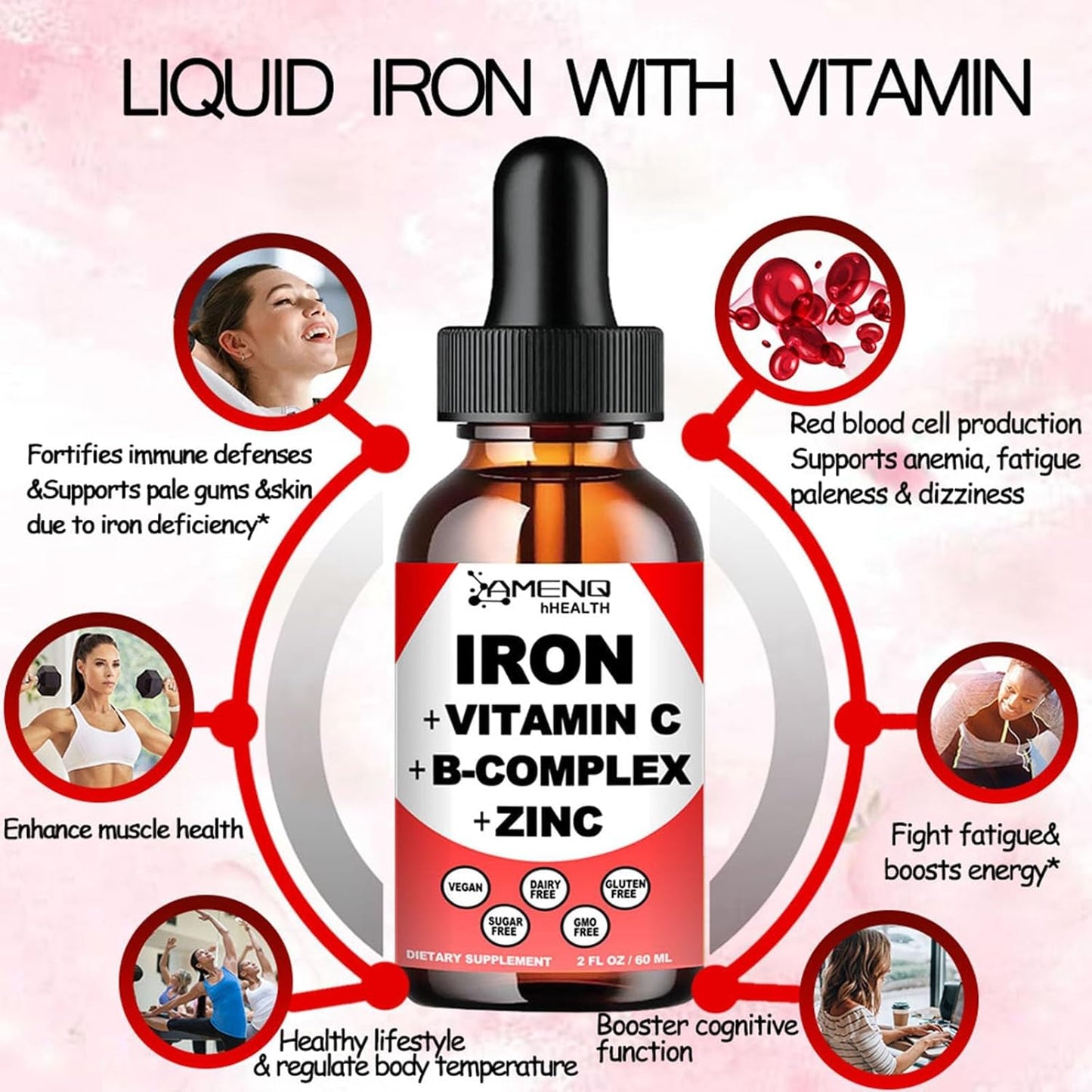 2 Pack Moringa Drops & Vegan Liquid Iron Supplement - Energy Booster, Antioxidant, Anemia Support - Gluten Free, Non GMO, Sugar Free