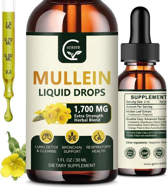 2 Pack Mullein Drops for Lungs - Respiratory Support with Elderberry, Marshmallow Root, and Orange Peel - Bronchial Health - 1 Fl Oz