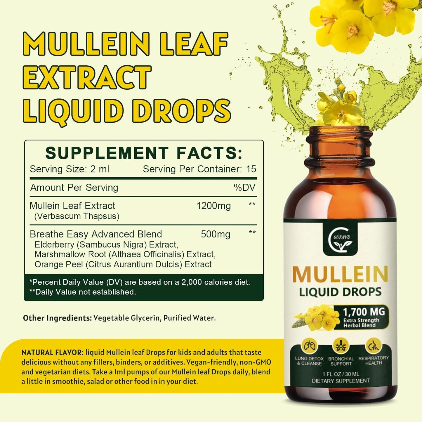 2 Pack Mullein Drops for Lungs - Respiratory Support with Elderberry, Marshmallow Root, and Orange Peel - Bronchial Health - 1 Fl Oz