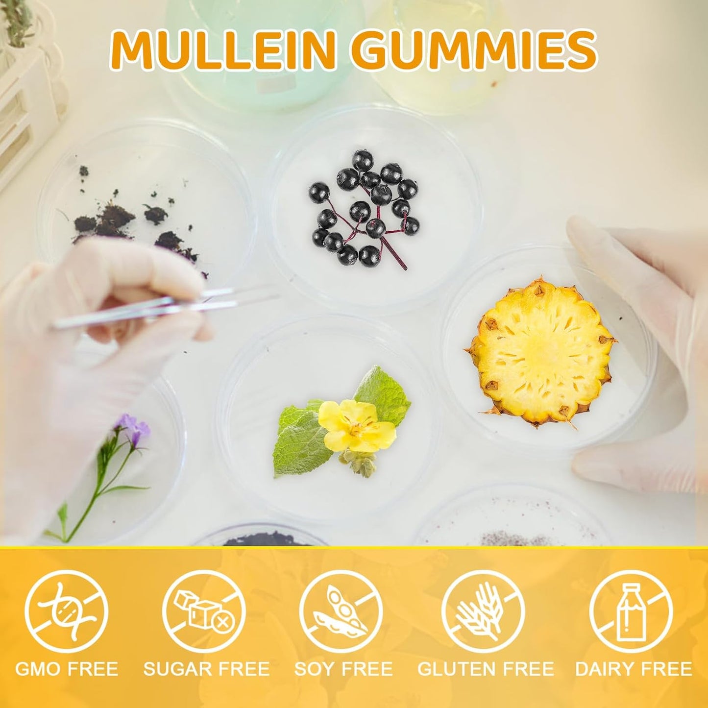 2 Pack Mullein Leaf Extract Chewable Gummies for Lung & Respiratory Support with Quercetin, Bromelain, and D3