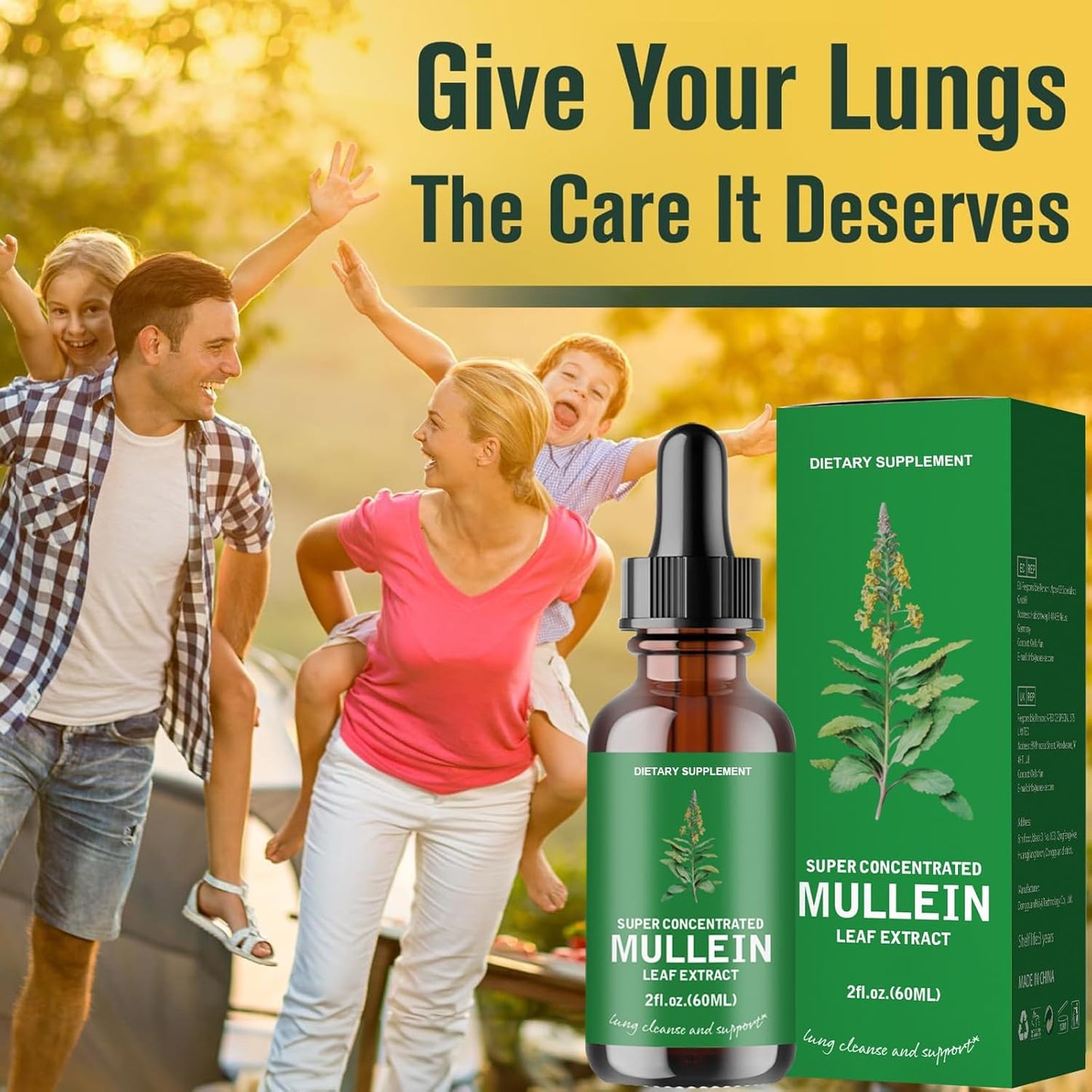 2 Pack Mullein Leaf Extract Drops for Lung Cleanse - Non-GMO, Vegetarian Formula for Healthy Breathing & Respiratory Support