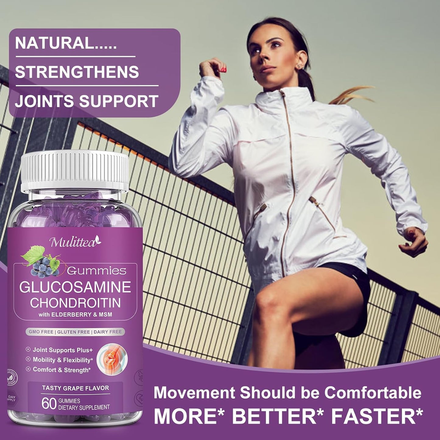 2 Pack Multitea Glucosamine Chondroitin Gummies with MSM & Elderberry - Extra Strength Joint and Antioxidant Support for Adults, Men, Women - Sugar-Free Immune Booster