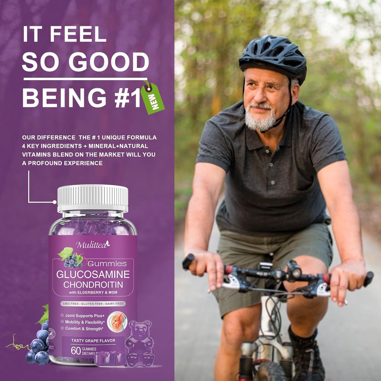 2 Pack Multitea Glucosamine Chondroitin Gummies with MSM & Elderberry - Extra Strength Joint and Antioxidant Support for Adults, Men, Women - Sugar-Free Immune Booster