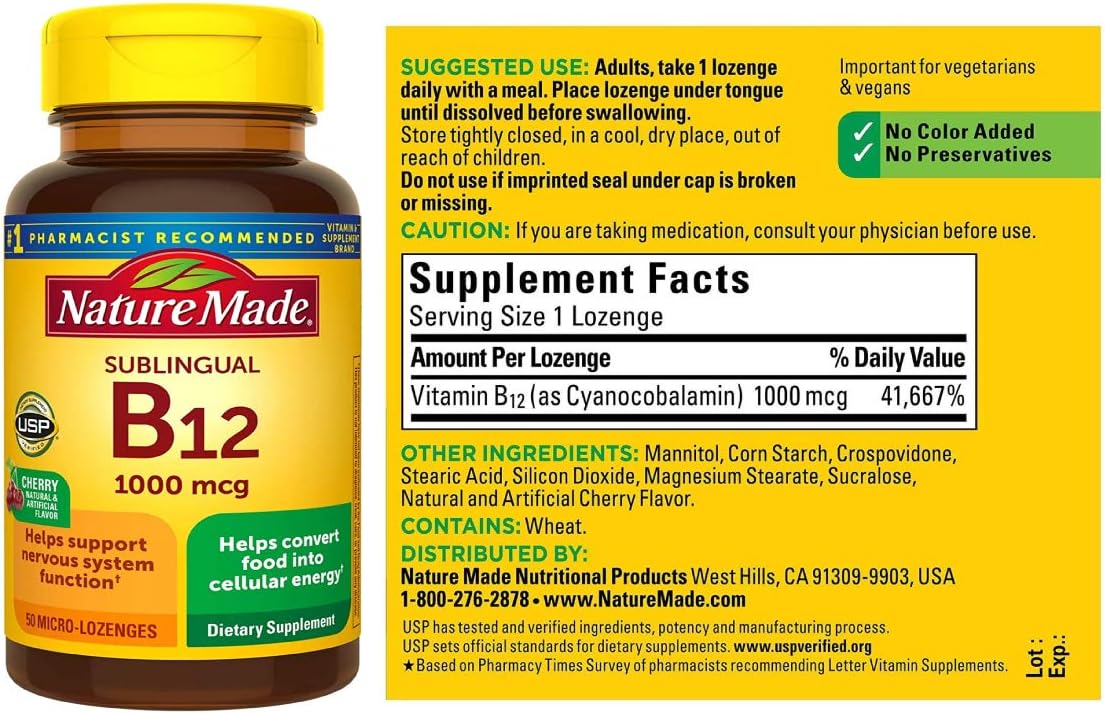 2 Pack Nature Made B-12 1000 mcg Cherry Flavor Micro-Lozenges - 100 Total Lozenges