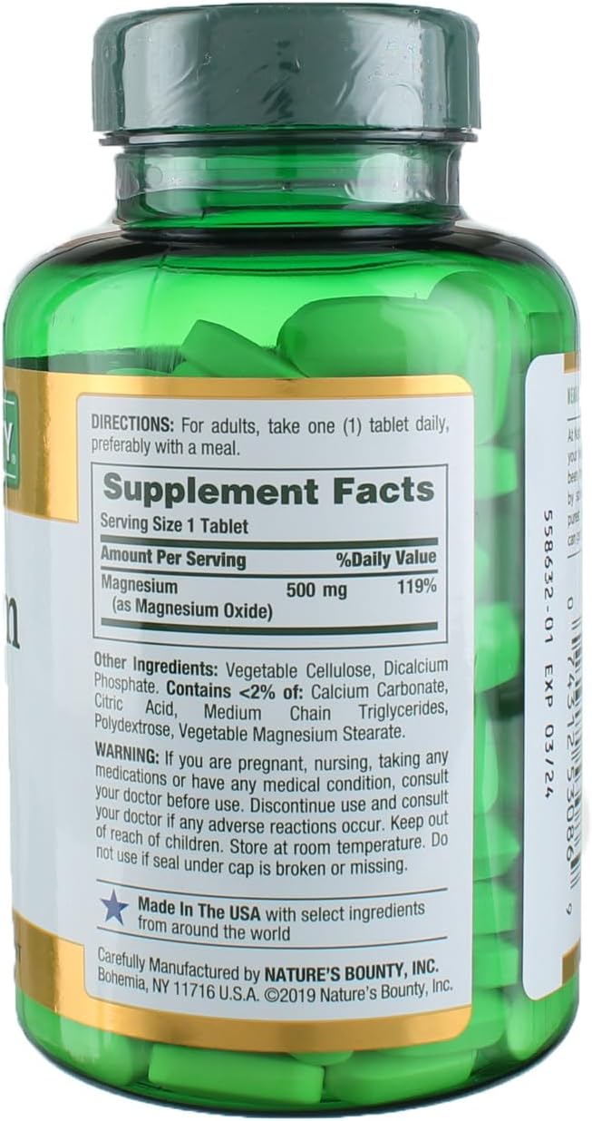 2 Pack Nature's Bounty Magnesium 500 mg Tablets - 400 Total Tablets
