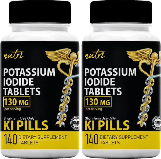 2 Pack Nature's Fusions Potassium Iodide Radiation Tablets 130mg - 280 Tablets, EXP 10/2032 - Potassium Iodine YODO Naciente Pills