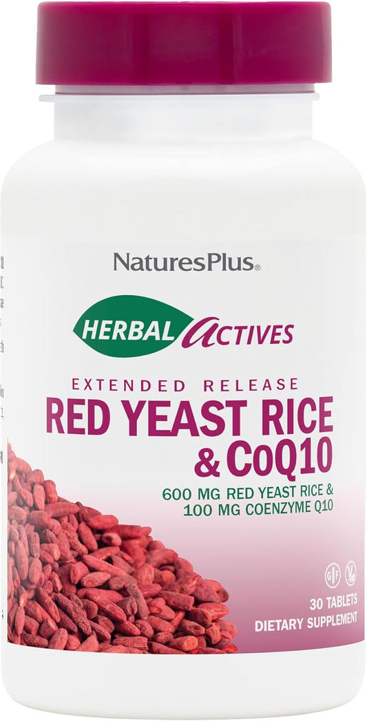 2 Pack Natures Plus Herbal Actives Red Yeast Rice + CoQ10 Extended Release Tablets - Antioxidant & Well-Being Support - Vegetarian & Gluten Free - 60 Servings