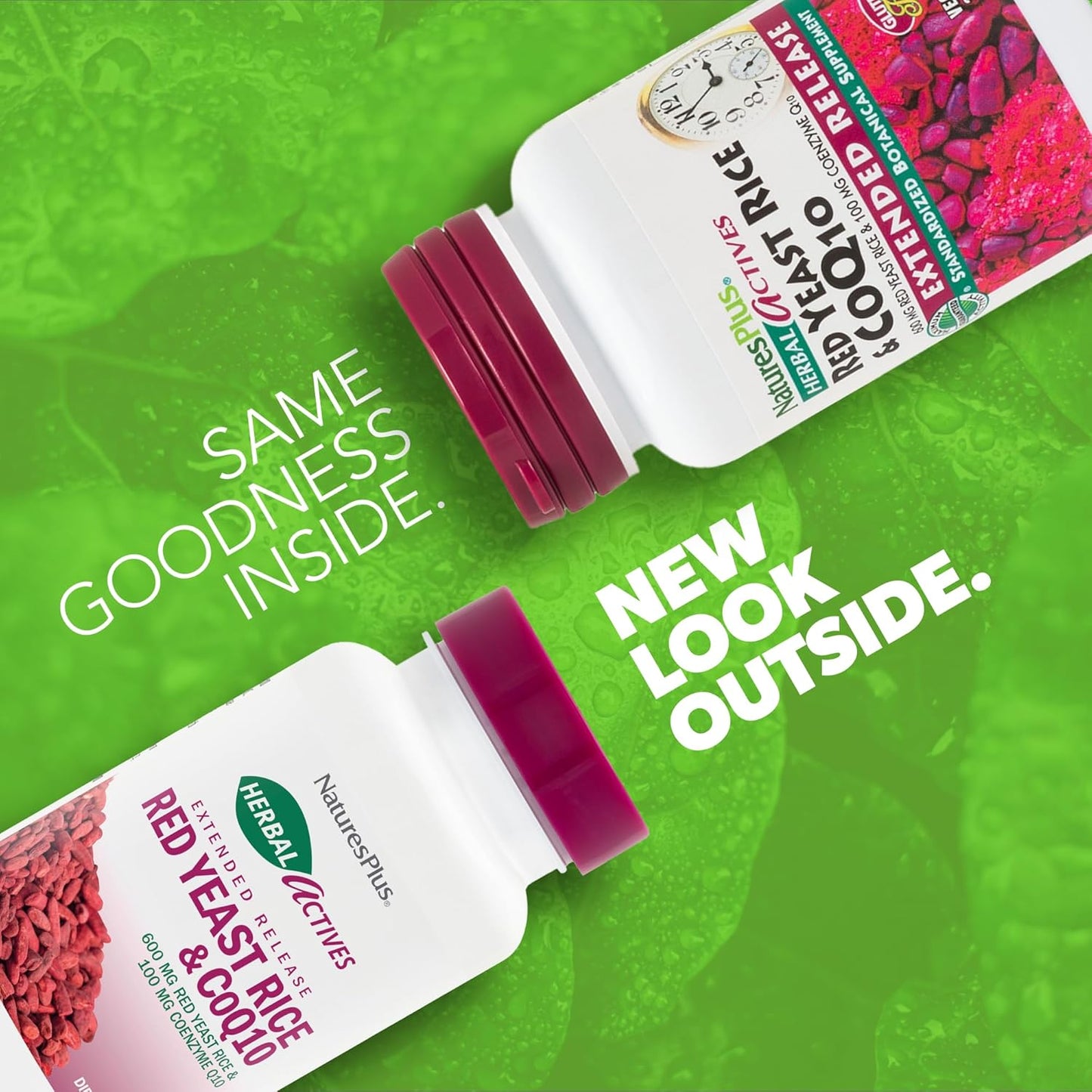 2 Pack Natures Plus Herbal Actives Red Yeast Rice + CoQ10 Extended Release Tablets - Antioxidant & Well-Being Support - Vegetarian & Gluten Free - 60 Servings