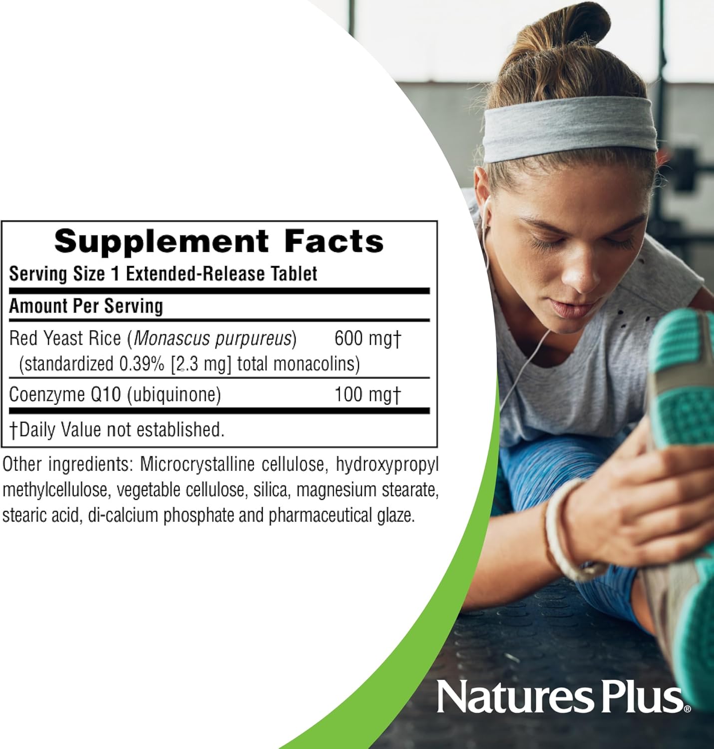 2 Pack Natures Plus Herbal Actives Red Yeast Rice + CoQ10 Extended Release Tablets - Antioxidant & Well-Being Support - Vegetarian & Gluten Free - 60 Servings