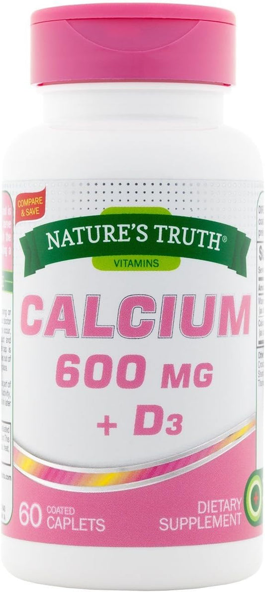 2-Pack Nature's Truth Calcium 600 mg + D3-60 Coated Caplets for Bone Health