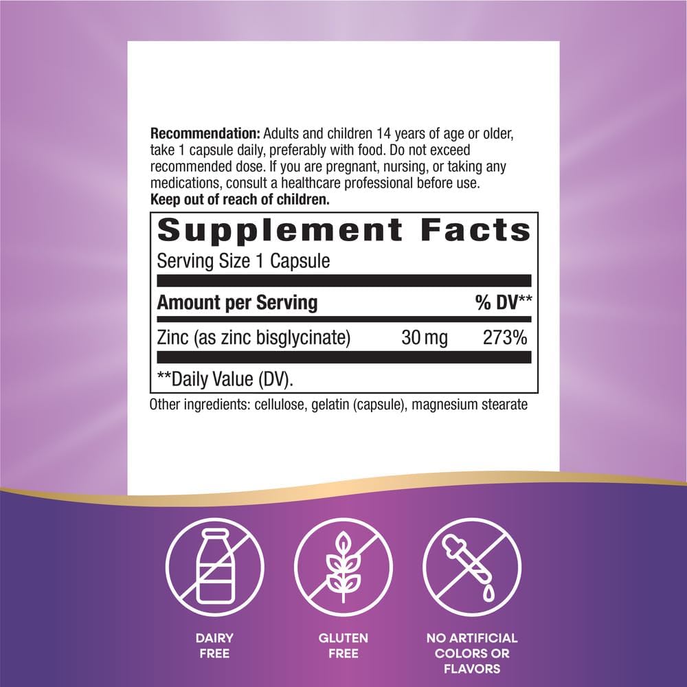 2 Pack Nature's Way Zinc Chelate 30mg Capsules - Support Immune Function - 100 Capsules per Bottle