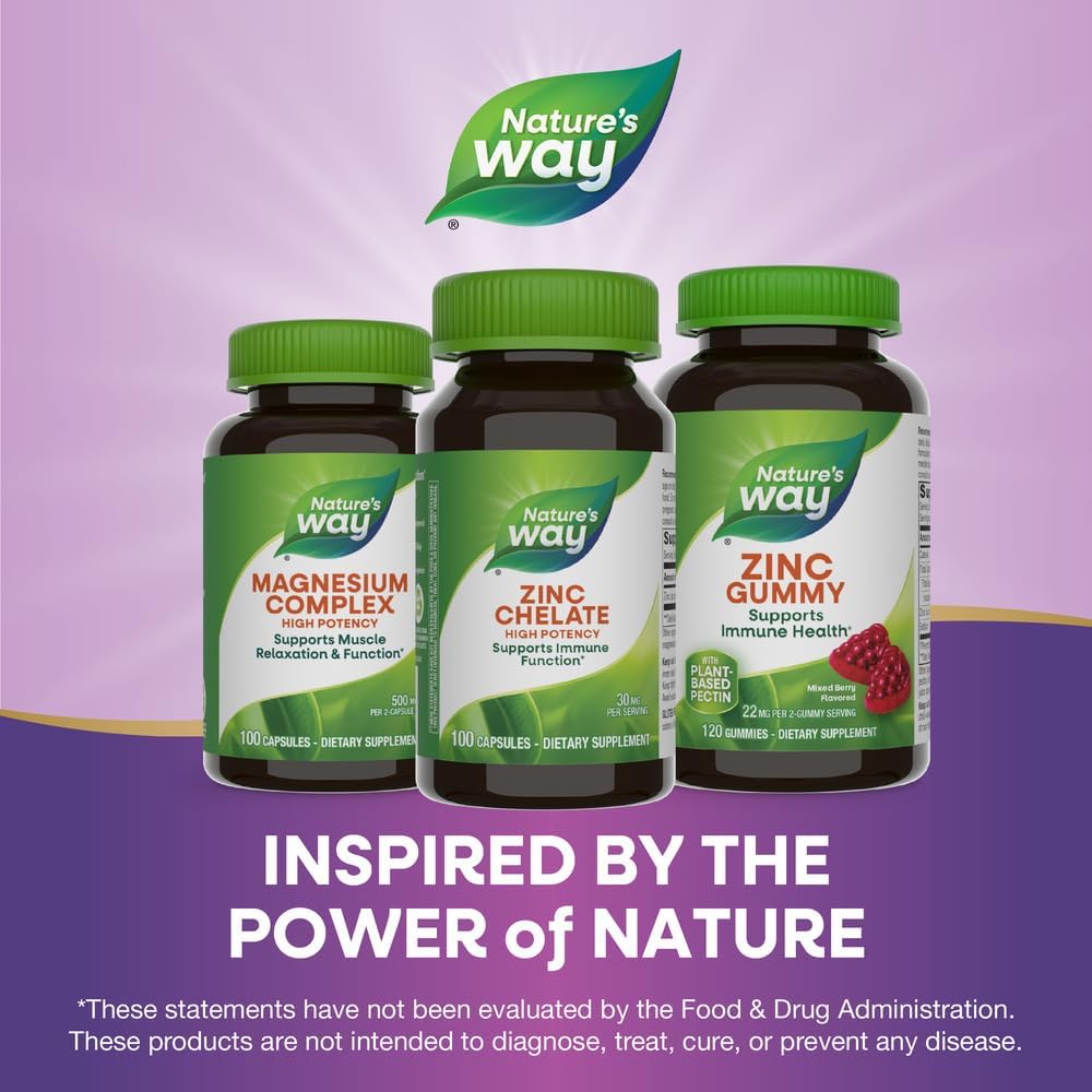 2 Pack Nature's Way Zinc Chelate 30mg Capsules - Support Immune Function - 100 Capsules per Bottle