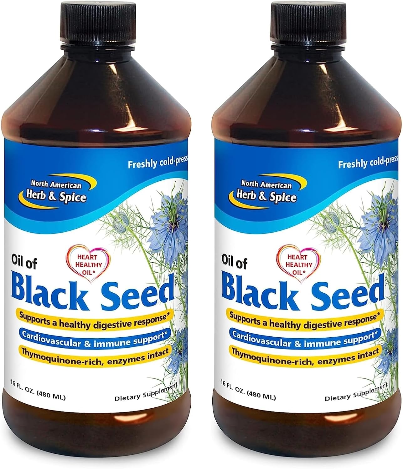 2-Pack North American Herb & Spice Black Seed Oil - 16 fl oz - Supports Digestion & Immune System - Non-GMO - 192 Servings