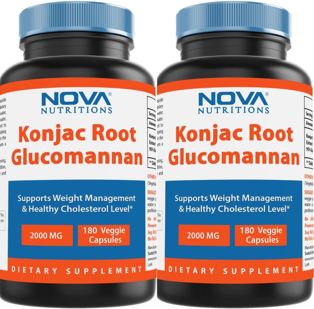 2 Pack Nova Nutritions Konjac Root Glucomannan Capsules 2000mg 180 Veggie Caps - Total 360 Capsules