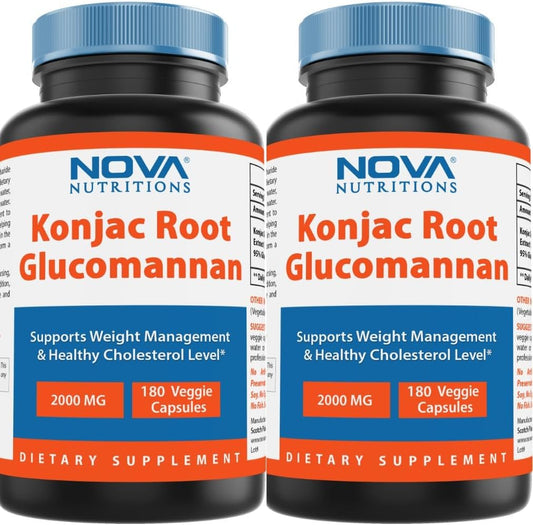 2 Pack Nova Nutritions Konjac Root Glucomannan Capsules 2000mg 180 Veggie Caps - Total 360 Capsules
