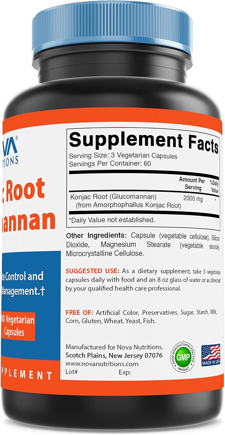 2 Pack Nova Nutritions Konjac Root Glucomannan Capsules 2000mg 180 Veggie Caps - Total 360 Capsules