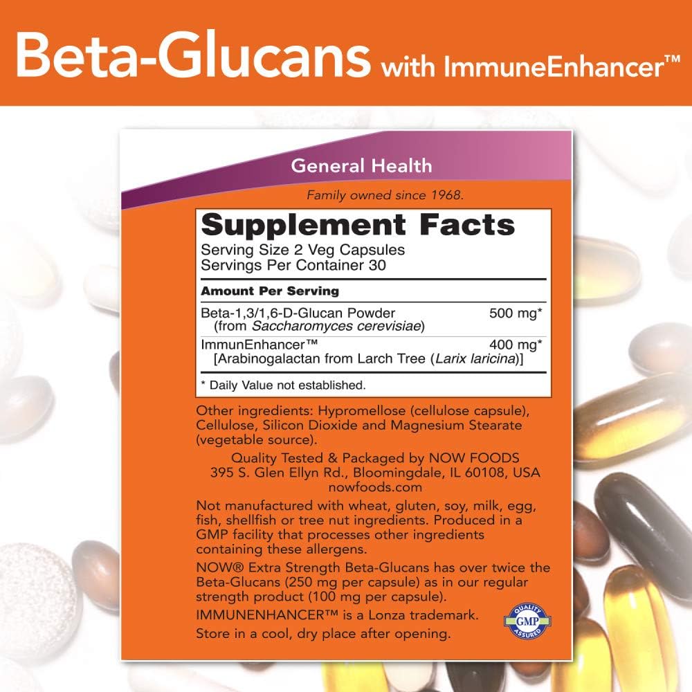 2-Pack NOW Foods Beta-Glucans with ImmunEnhancer™ 60 Vegetarian Capsules