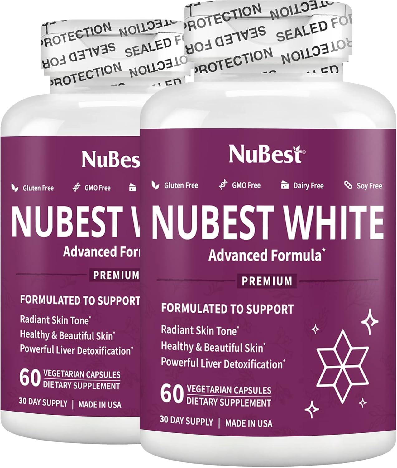 2 Pack NuBest White Skin Brightening Supplement with Glutathione 400mg & Milk Thistle Extract - Antioxidant & Detoxification - 2 Months Supply for Beautiful and Radiant Skin