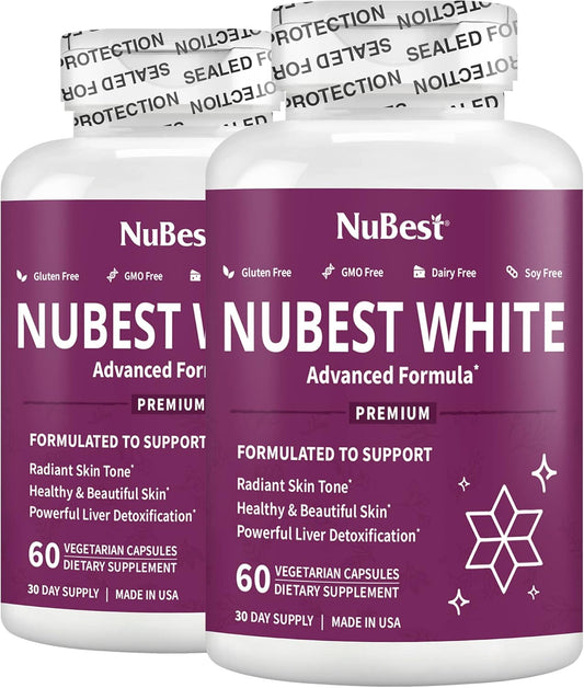 2 Pack NuBest White Skin Brightening Supplement with Glutathione 400mg & Milk Thistle Extract - Antioxidant & Detoxification - 2 Months Supply for Beautiful and Radiant Skin