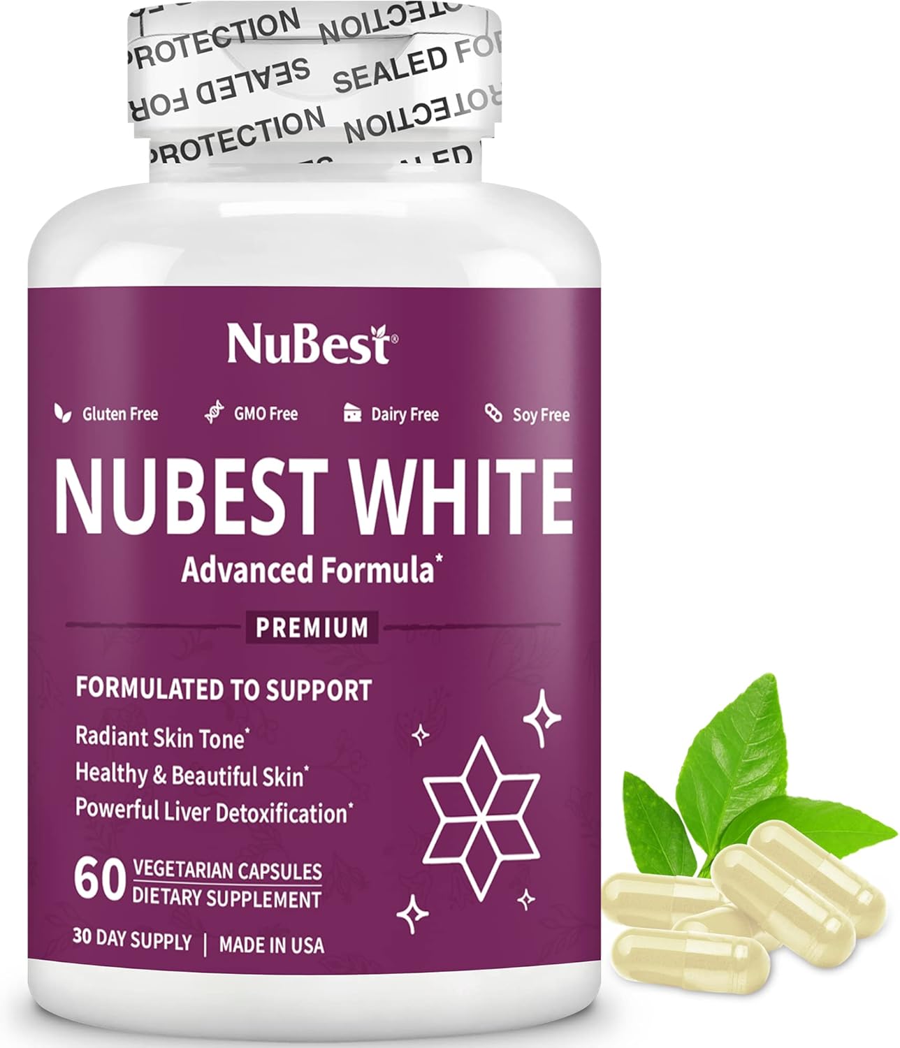 2 Pack NuBest White Skin Brightening Supplement with Glutathione 400mg & Milk Thistle Extract - Antioxidant & Detoxification - 2 Months Supply for Beautiful and Radiant Skin