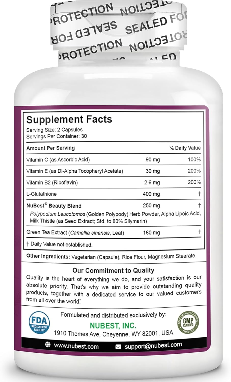 2 Pack NuBest White Skin Brightening Supplement with Glutathione 400mg & Milk Thistle Extract - Antioxidant & Detoxification - 2 Months Supply for Beautiful and Radiant Skin