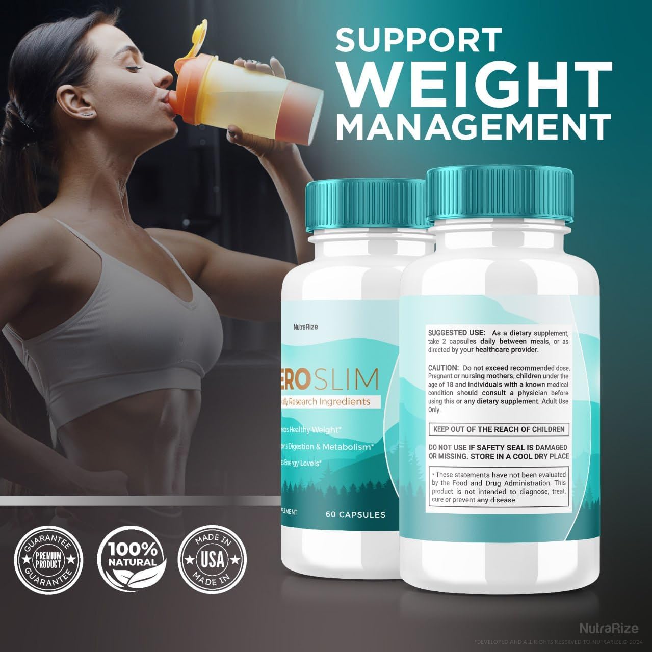 2 Pack NutraRize AeroSlim Capsules - Advanced Weight Health Dietary Supplement, Maximum Strength All-Natural Pills Targeting Belly Fat, Weight Management Formula - 120 Capsules