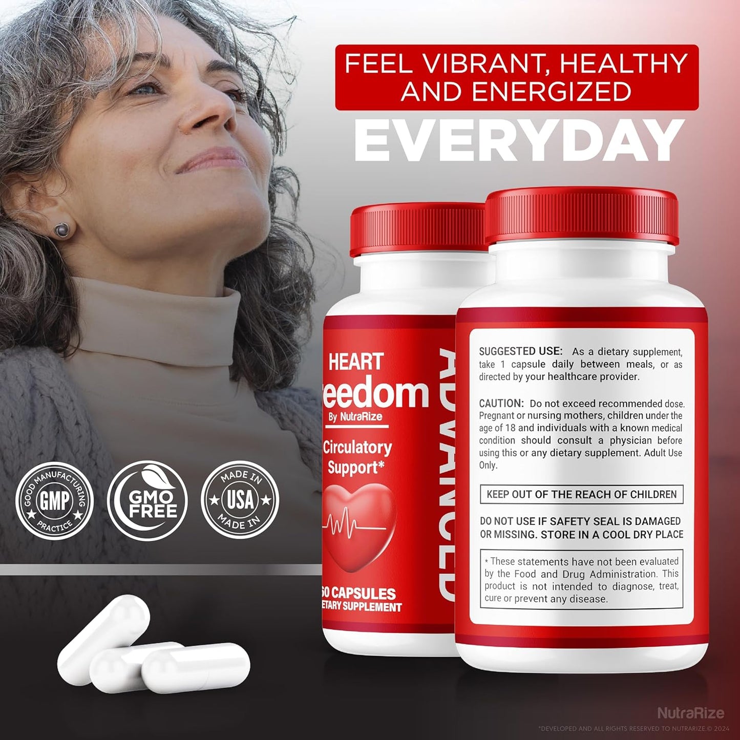 2 Pack NutraRize Heart Freedom Capsules - Official HeartFreedom Pills for Energy & Health, Circulation Support, All Natural Detox Glyco Optimizer - 120 Capsules